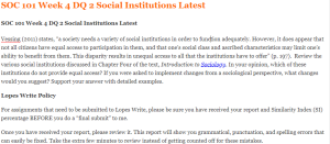 SOC 101 Week 4 DQ 2 Social Institutions Latest