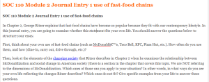 SOC 110 Module 2 Journal Entry 1 use of fast-food chains 