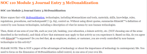 SOC 110 Module 5 Journal Entry 3 McDonaldization