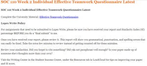 SOC 110 Week 2 Individual Effective Teamwork Questionnaire Latest