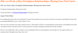 SOC 110 Week 3 DQ 3 Workplace Relationships Playing Your Part Latest