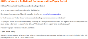 SOC 110 Week 4 Individual Communication Paper Latest