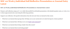 SOC 110 Week 5 Individual Self-Reflective Presentation or Journal Entry Latest