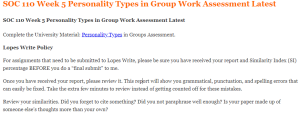 SOC 110 Week 5 Personality Types in Group Work Assessment Latest