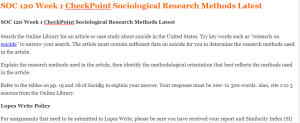 SOC 120 Week 1 CheckPoint Sociological Research Methods Latest