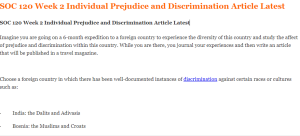 SOC 120 Week 2 Individual Prejudice and Discrimination Article Latest