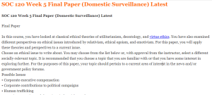 SOC 120 Week 5 Final Paper (Domestic Surveillance) Latest