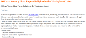 SOC 120 Week 5 Final Paper (Religion in the Workplace) Latest