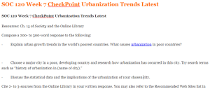 SOC 120 Week 7 CheckPoint Urbanization Trends Latest