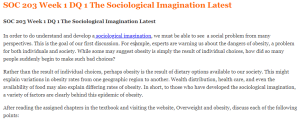 SOC 203 Week 1 DQ 1 The Sociological Imagination Latest