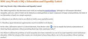 SOC 203 Week 2 DQ 1 Education and Equality Latest