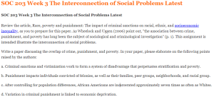 SOC 203 Week 3 The Interconnection of Social Problems Latest