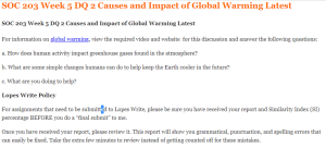 SOC 203 Week 5 DQ 2 Causes and Impact of Global Warming Latest