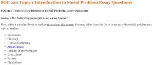 SOC 220 Topic 1 Introduction to Social Problem Essay Questions