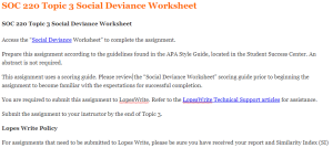 SOC 220 Topic 3 Social Deviance Worksheet