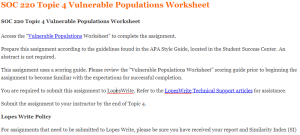 SOC 220 Topic 4 Vulnerable Populations Worksheet