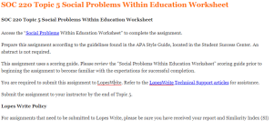 SOC 220 Topic 5 Social Problems Within Education Worksheet