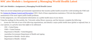 SOC 260 Module 1 Assignment 3 Managing World Health Latest