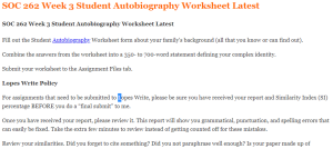 SOC 262 Week 3 Student Autobiography Worksheet Latest