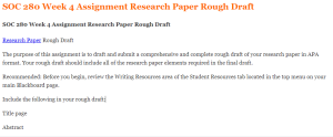 SOC 280 Week 4 Assignment Research Paper Rough Draft