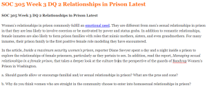 SOC 305 Week 3 DQ 2 Relationships in Prison Latest