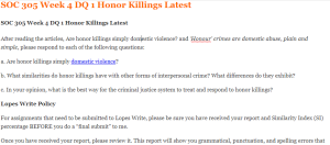 SOC 305 Week 4 DQ 1 Honor Killings Latest