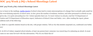 SOC 305 Week 5 DQ 1 School Shootings Latest