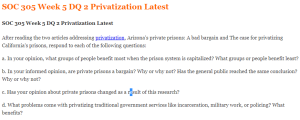 SOC 305 Week 5 DQ 2 Privatization Latest