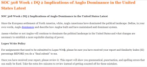 SOC 308 Week 1 DQ 2 Implications of Anglo Dominance in the United States Latest