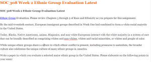 SOC 308 Week 2 Ethnic Group Evaluation Latest