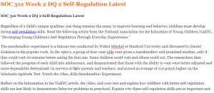 SOC 312 Week 2 DQ 2 Self-Regulation Latest