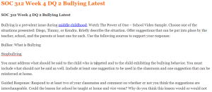 SOC 312 Week 4 DQ 2 Bullying Latest