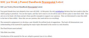 SOC 312 Week 5 Parent Handbook Powerpoint Latest