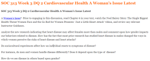 SOC 313 Week 3 DQ 2 Cardiovascular Health A Woman’s Issue Latest