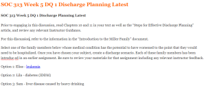 SOC 313 Week 5 DQ 1 Discharge Planning Latest