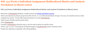 SOC 315 Week 2 Individual Assignment Multicultural Matrix and Analysis Worksheet (2 Sheet) Latest