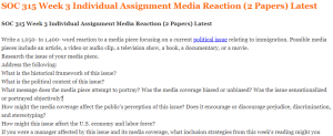 SOC 315 Week 3 Individual Assignment Media Reaction (2 Papers) Latest