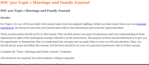 SOC 320 Topic 1 Marriage and Family Journal