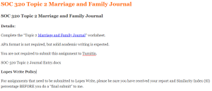 SOC 320 Topic 2 Marriage and Family Journal