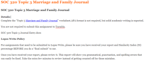 SOC 320 Topic 3 Marriage and Family Journal