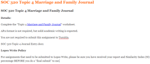 SOC 320 Topic 4 Marriage and Family Journal