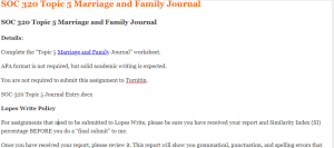 SOC 320 Topic 5 Marriage and Family Journal