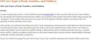 SOC 320 Topic 5 Work, Families, and Children