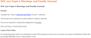 SOC 320 Topic 6 Marriage and Family Journal