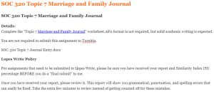 SOC 320 Topic 7 Marriage and Family Journal