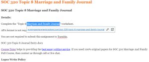 SOC 320 Topic 8 Marriage and Family Journal