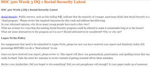 SOC 320 Week 3 DQ 1 Social Security Latest