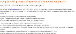 SOC 320 Week 4 Journal Reflections on Health-Care Policy Latest