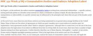 SOC 331 Week 4 DQ 1 Commutative Justice and Embryo Adoption Latest