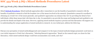 SOC 333 Week 5 DQ 1 Mixed Methods Procedures Latest